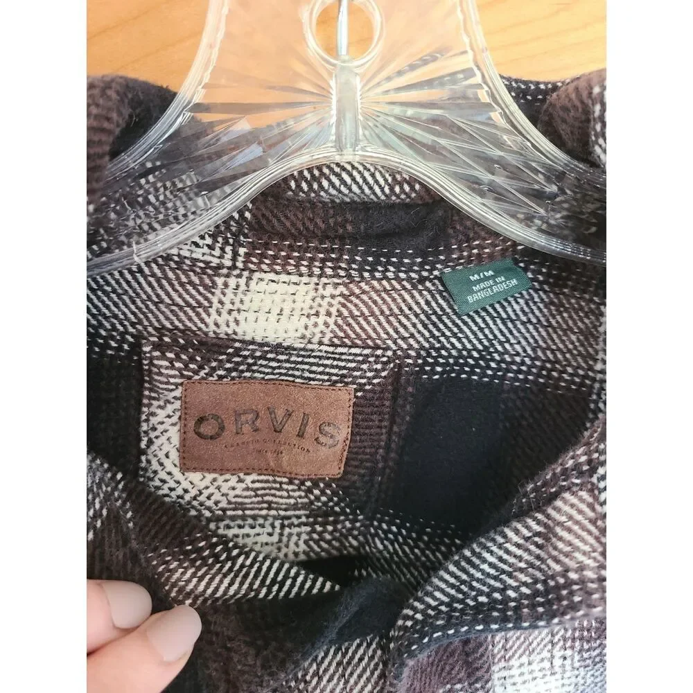 Orvis Plaid Heavyweight Shirt Shacket MEDIUM Brown Black‎ Outdoors Grandpa Cabin